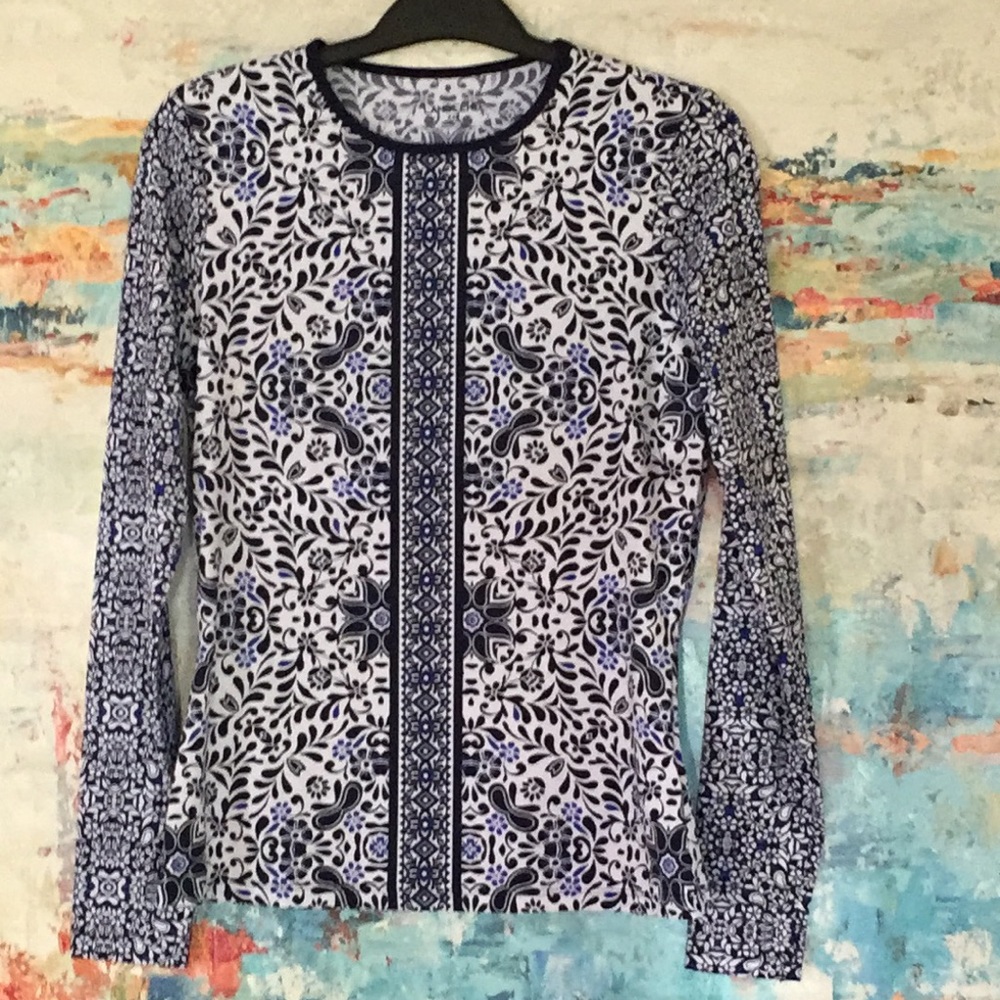 Land’s End Rash Guard Blue & White Sz XXS